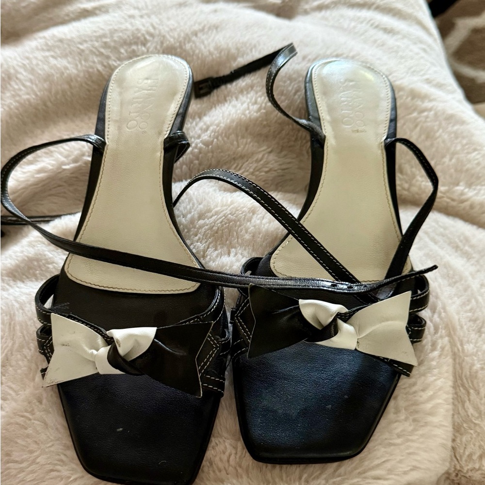Franco Sarto Black and White Bow Sandals